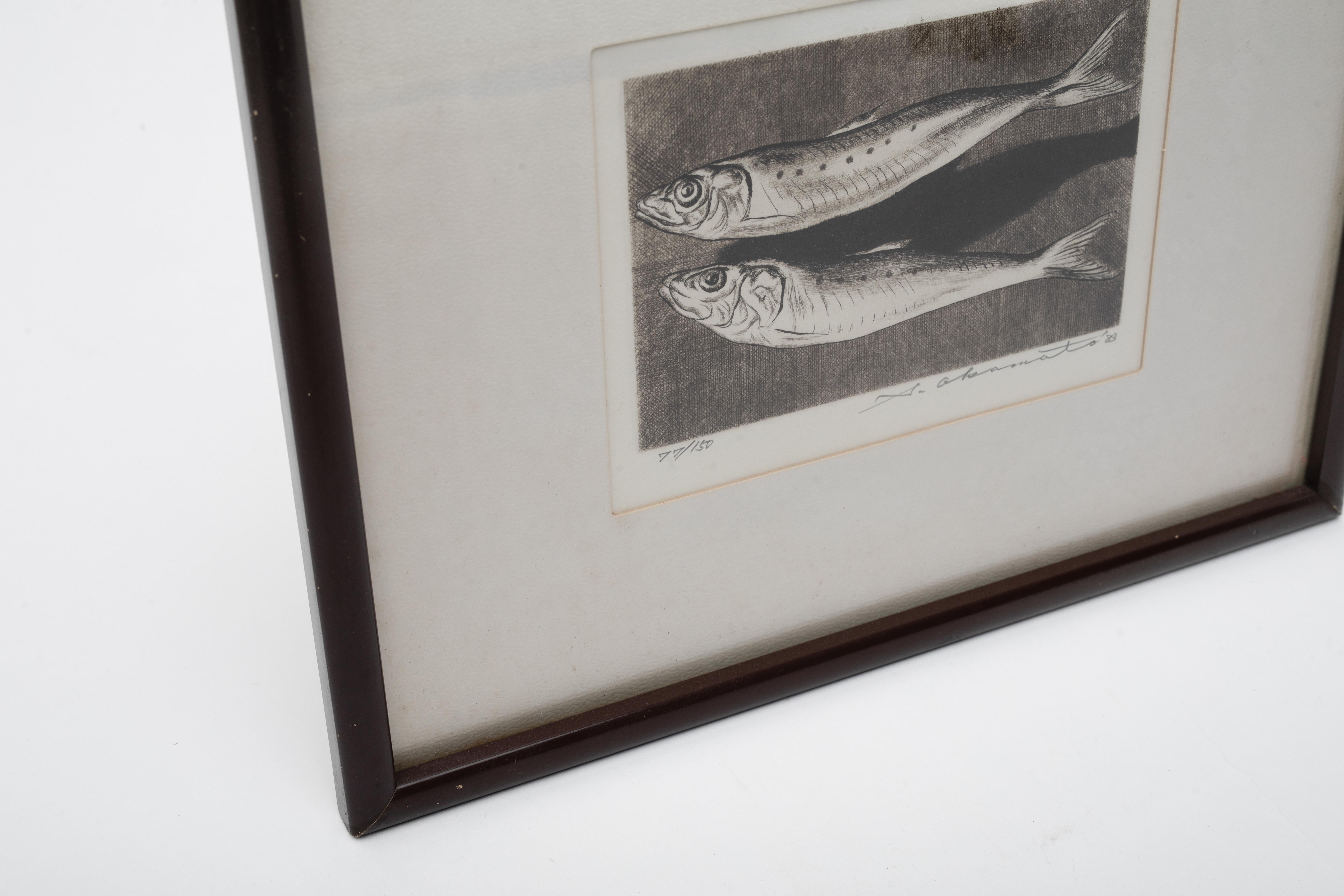 Peint à la main Shogo Okamoto, 20e siècle, poisson japonais, imprimé plaque de cuivre signé en vente