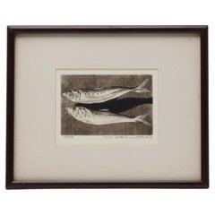 Retro Shogo Okamoto 20th Century Japanese Fish Signed Copperplate Print
