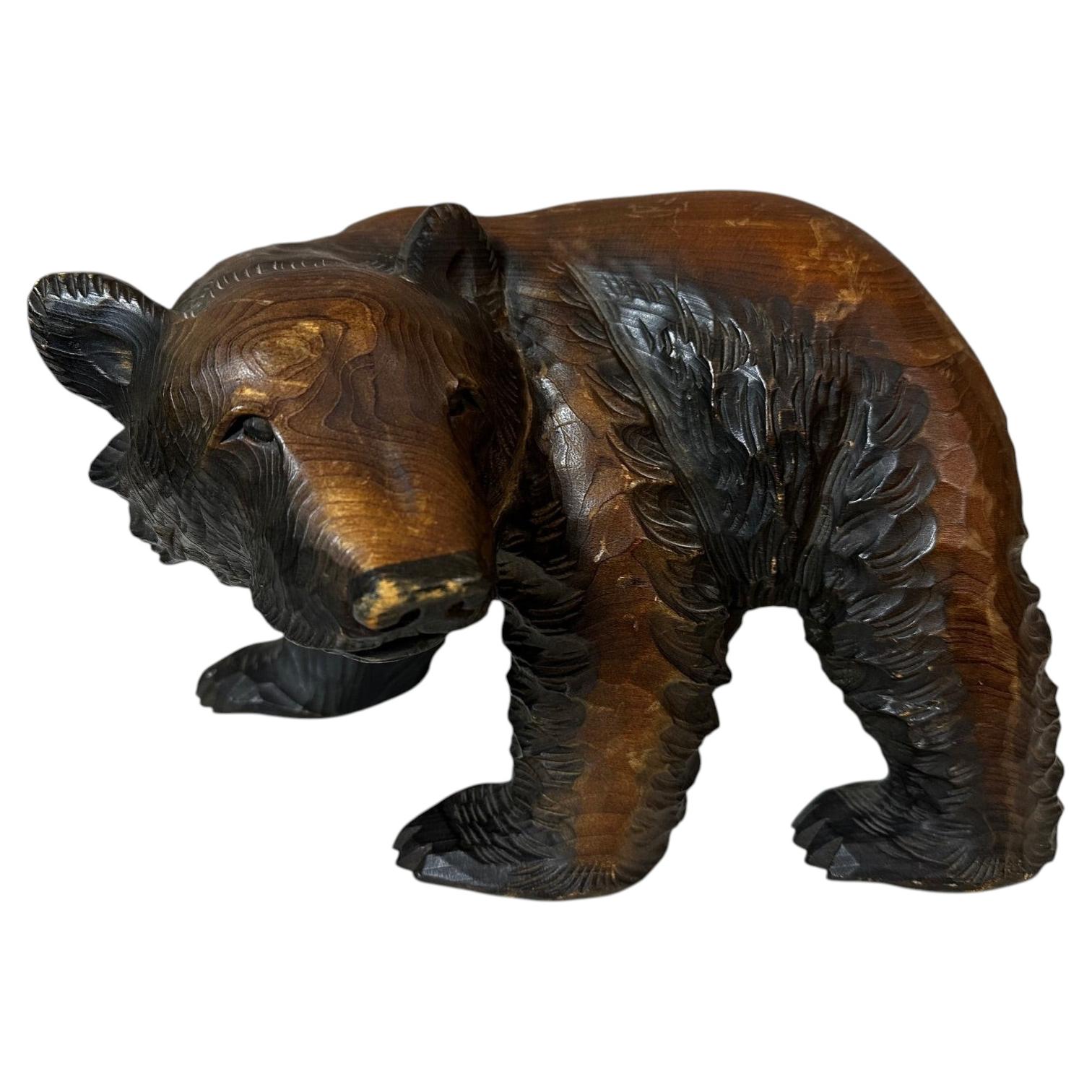 20th century Japanese Hand Carved Wooden Bear, 1960s