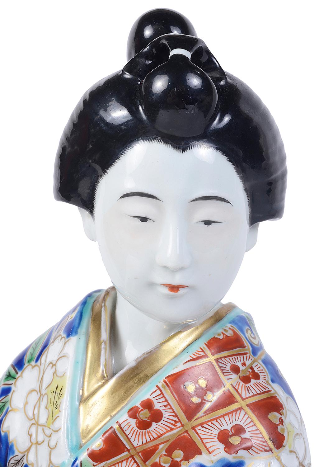 Hand-Painted 20th Century Japanese Imari Porcelain Geisha Girl