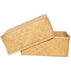 20th Century Japanese Lidded Kimono Basket 'Shibui'