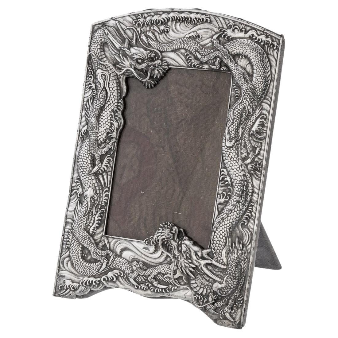 20th Century Japanese Meiji Period Solid Silver Dragon Photo Frame, c.1900