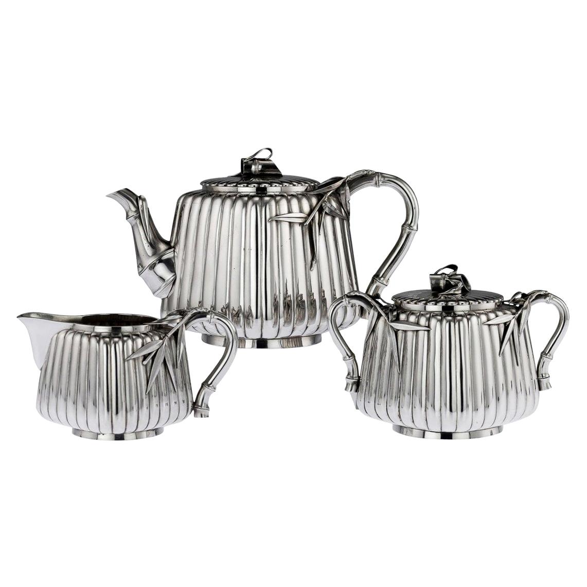 20th Century Japanese Meiji Silver Three-Piece Tea Set, Murakami