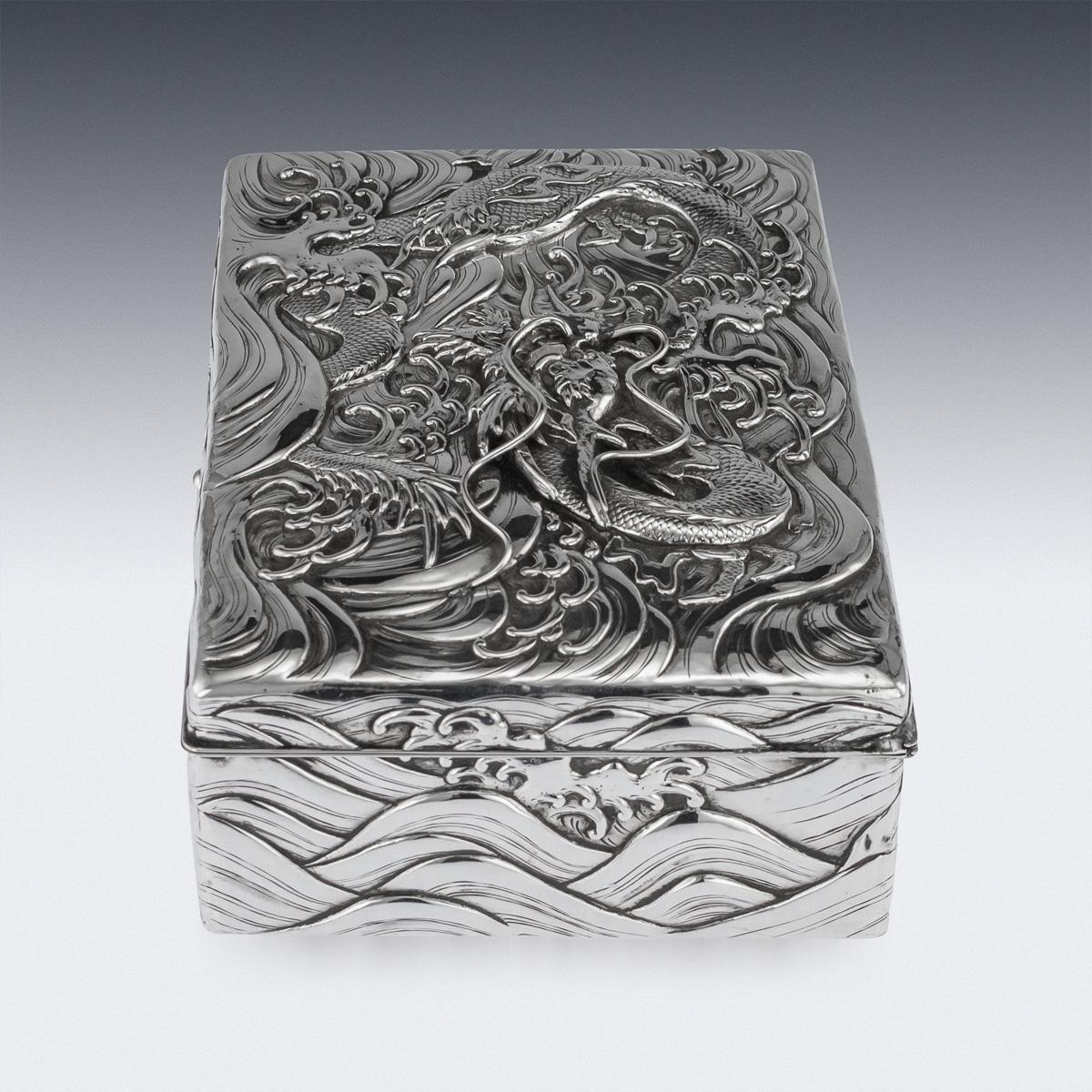 20th Century Japanese Meiji Solid Silver Dragon Cigar Box, circa 1900 1