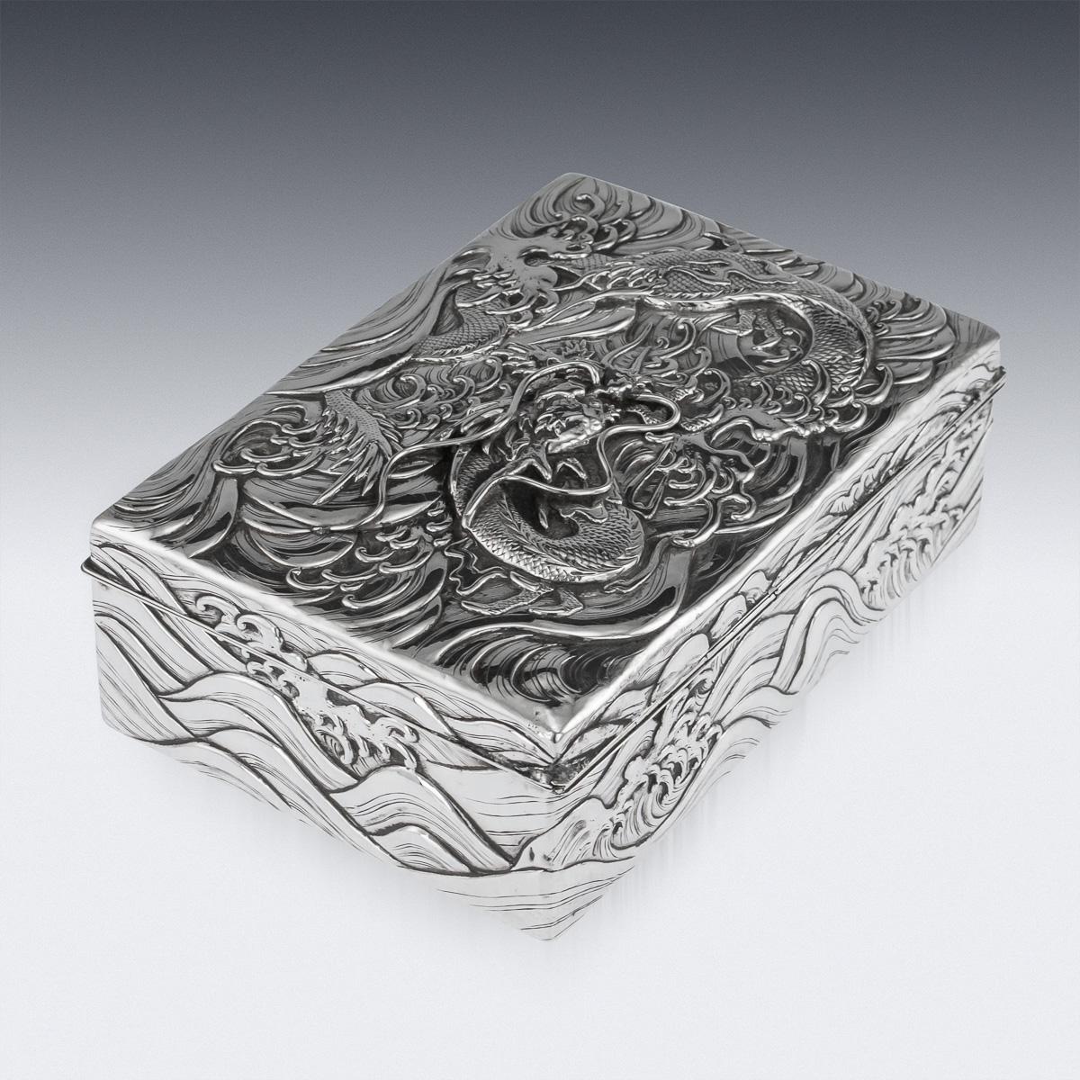 20th Century Japanese Meiji Solid Silver Dragon Cigar Box, circa 1900 2