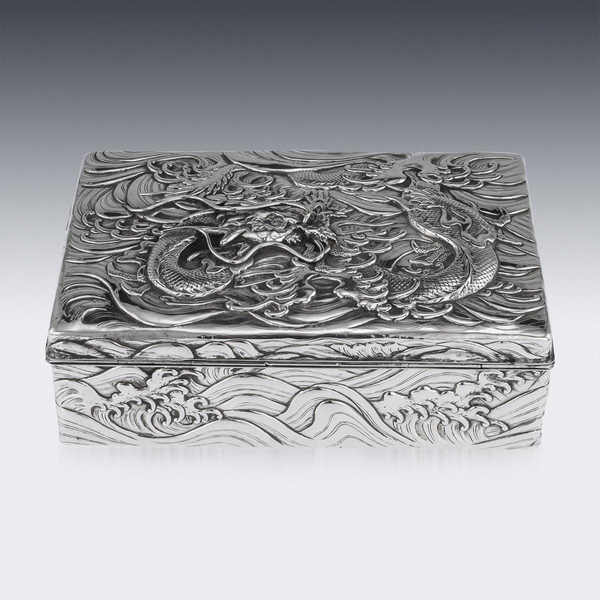 20th Century Japanese Meiji Solid Silver Dragon Cigar Box, circa 1900 3