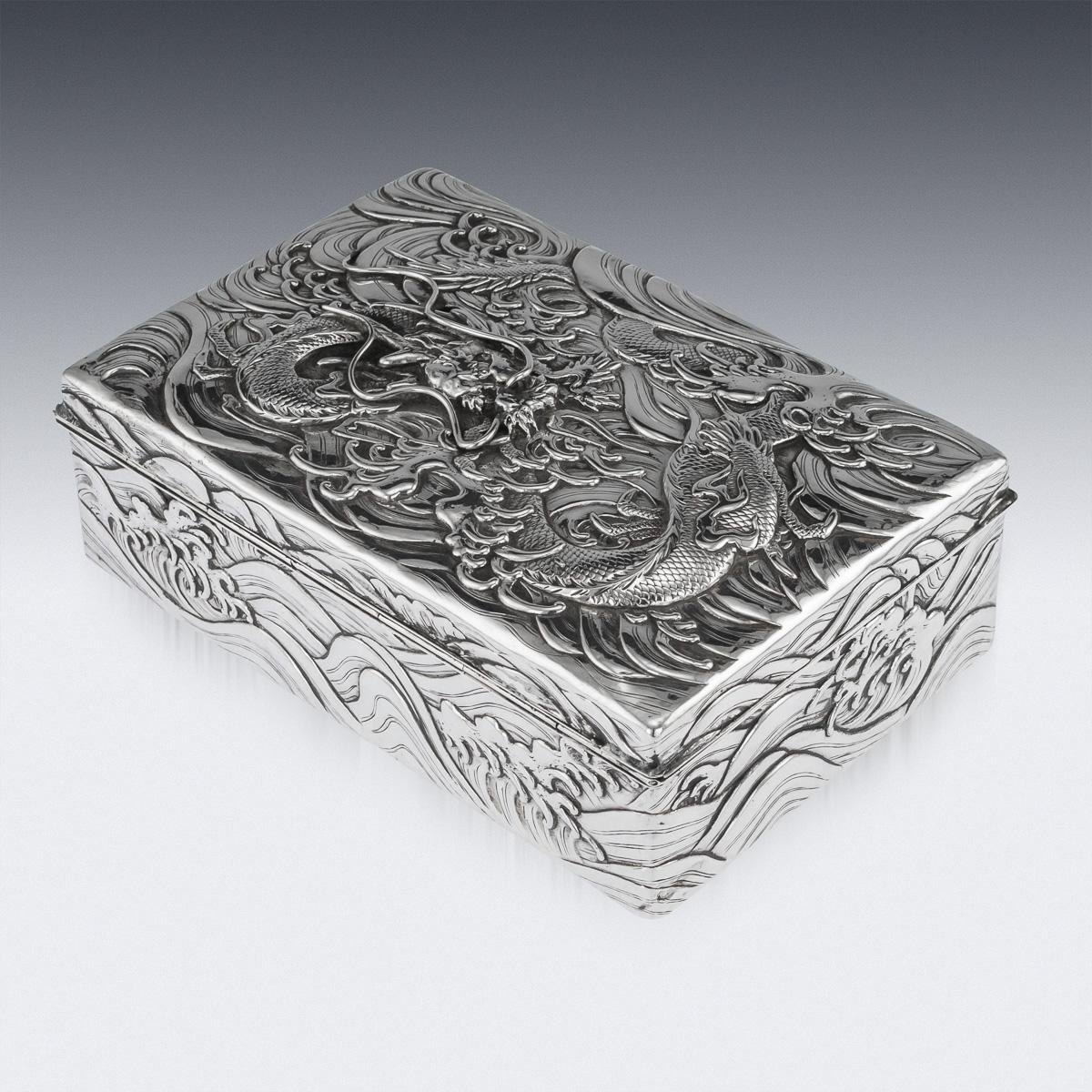 20th Century Japanese Meiji Solid Silver Dragon Cigar Box, circa 1900 4