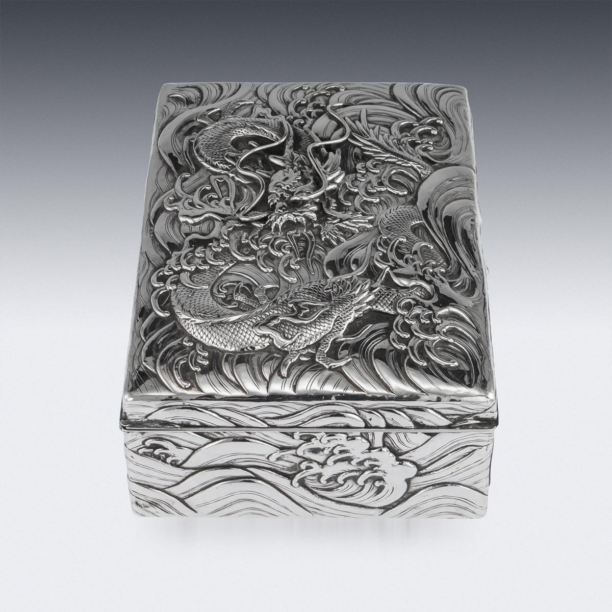 20th Century Japanese Meiji Solid Silver Dragon Cigar Box, circa 1900 5