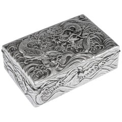 20th Century Japanese Meiji Solid Silver Dragon Cigar Box, circa 1900