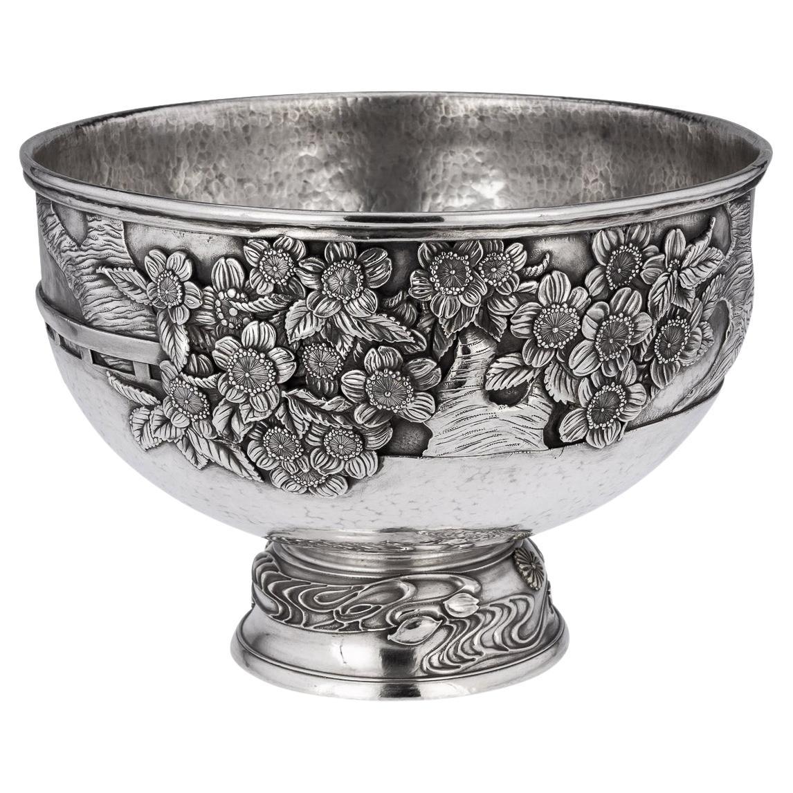 20th Century Japanese Monumental Meiji Period Solid Silver Bowl, C.1900