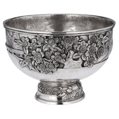 20th Century Japanese Monumental Meiji Period Solid Silver Bowl, C.1900