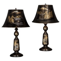 20th Century Japanese Pair Of Lacquered Table Lamps, c.1960
