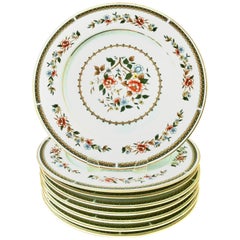 Vintage Japanese Porcelain and 22-Karat Gold Floral Motif Dinner Plates, Set of 8