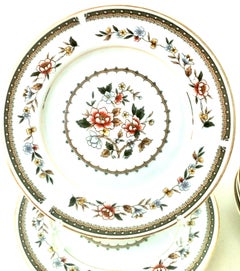 20th Century Japanese Porcelain & 22K Gold Floral Motif Dinnerware S/13
