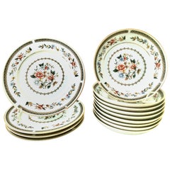 Retro 20th Century Japanese Porcelain & 22K Gold Floral Motif Dinnerware S/13