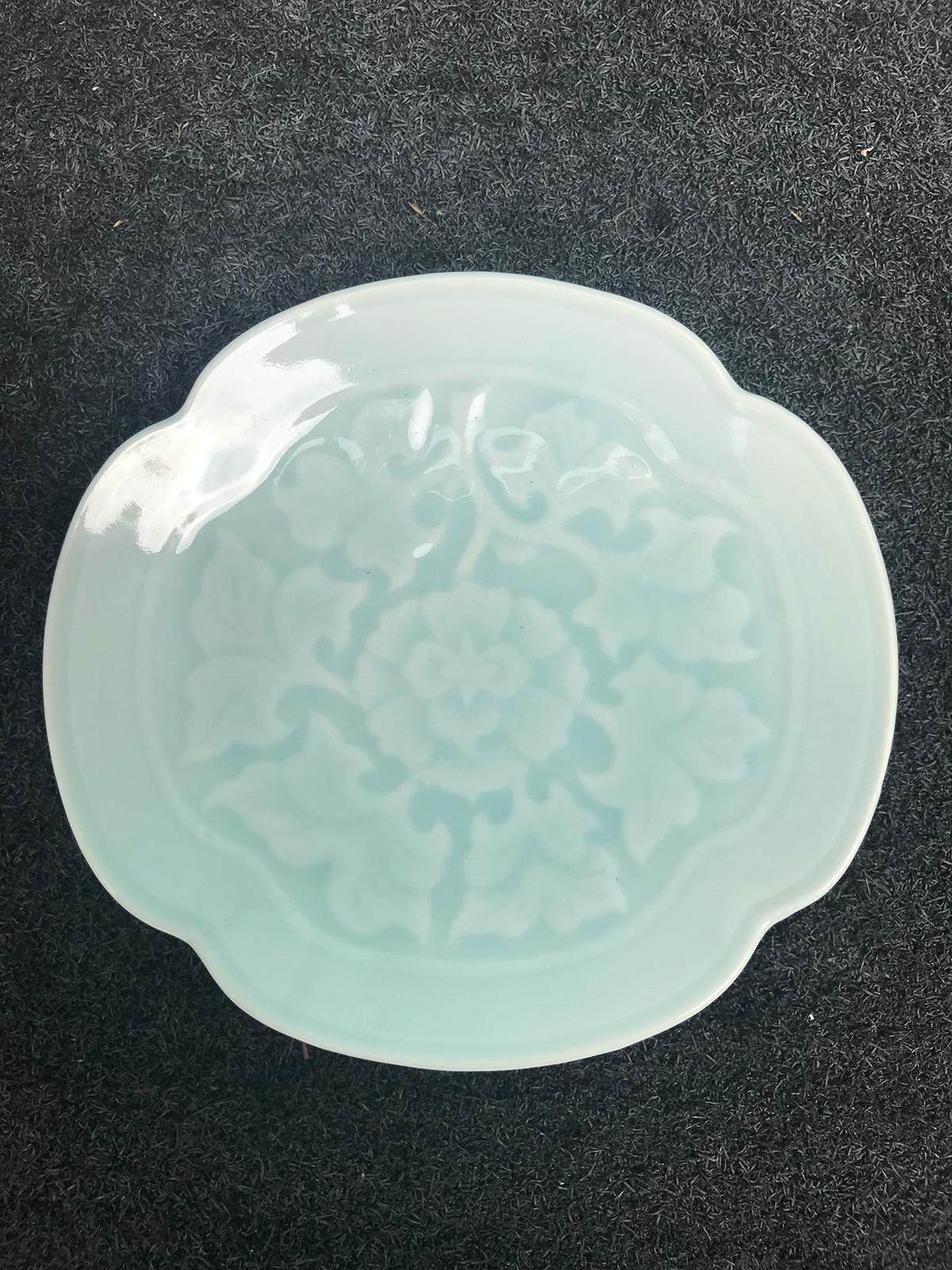 20th century Japanese Quatrefoil shape celadon porcelain plate with 