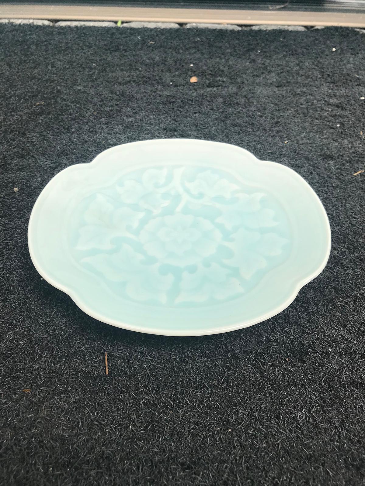 20th Century Japanese Quatrefoil Shape Celadon Plate, 