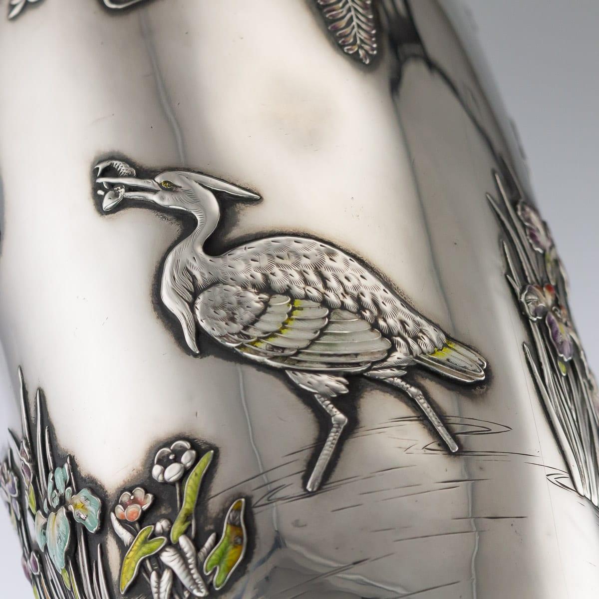 20th Century Japanese Silver and Enamel Vase, Sanju Saku, circa 1900 7