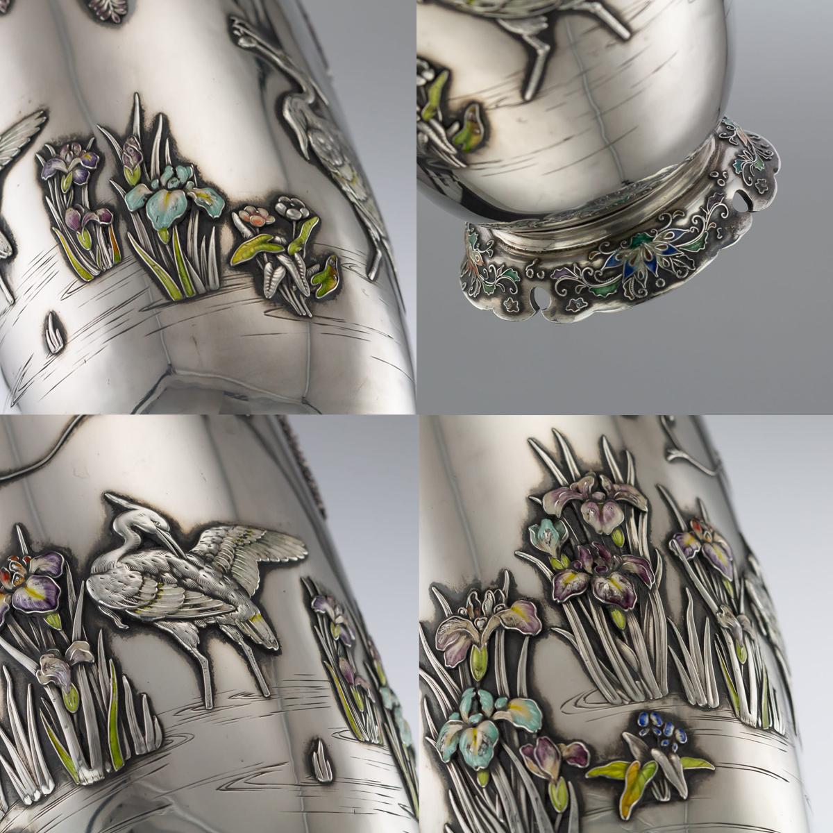 20th Century Japanese Silver and Enamel Vase, Sanju Saku, circa 1900 8