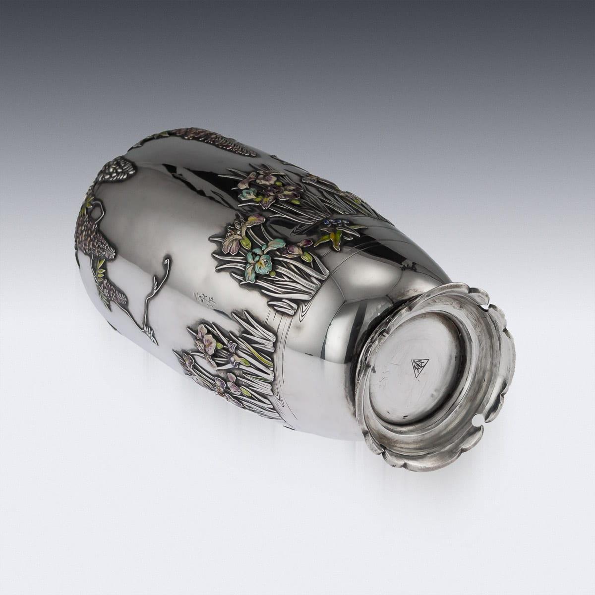 20th Century Japanese Silver and Enamel Vase, Sanju Saku, circa 1900 3
