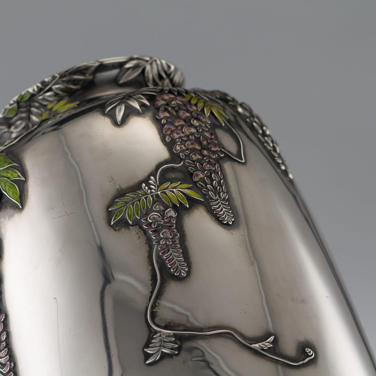 20th Century Japanese Silver and Enamel Vase, Sanju Saku, circa 1900 5