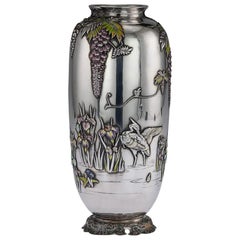 20th Century Japanese Silver and Enamel Vase, Sanju Saku, circa 1900