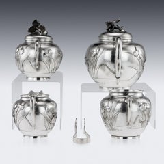 20th Century Japanese Silver Five-Piece Tea Set, Samurai Shokai, circa 1900