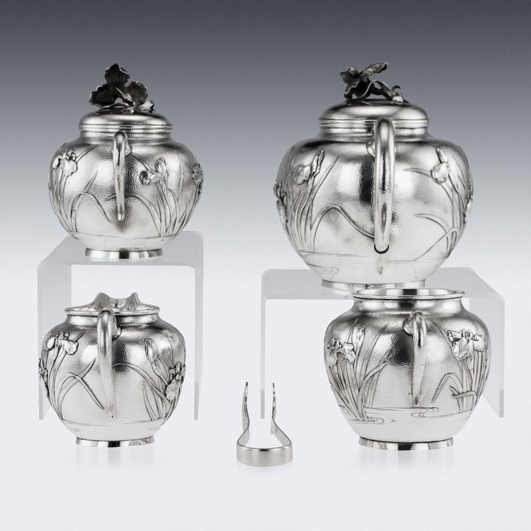 20th Century Japanese Silver FivePiece Tea Set, Samurai Shokai, circa