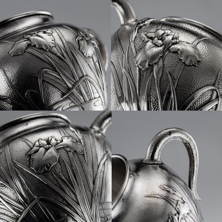20th Century Japanese Silver FivePiece Tea Set, Samurai Shokai, circa