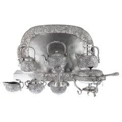 Vintage 20th Century Japanese Silver Tea & Coffee Service on Tray, Konoike, circa 1900