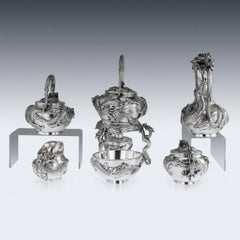 20th Century Japanese Silver Tea Service on Tray, Sanju Saku, circa 1900