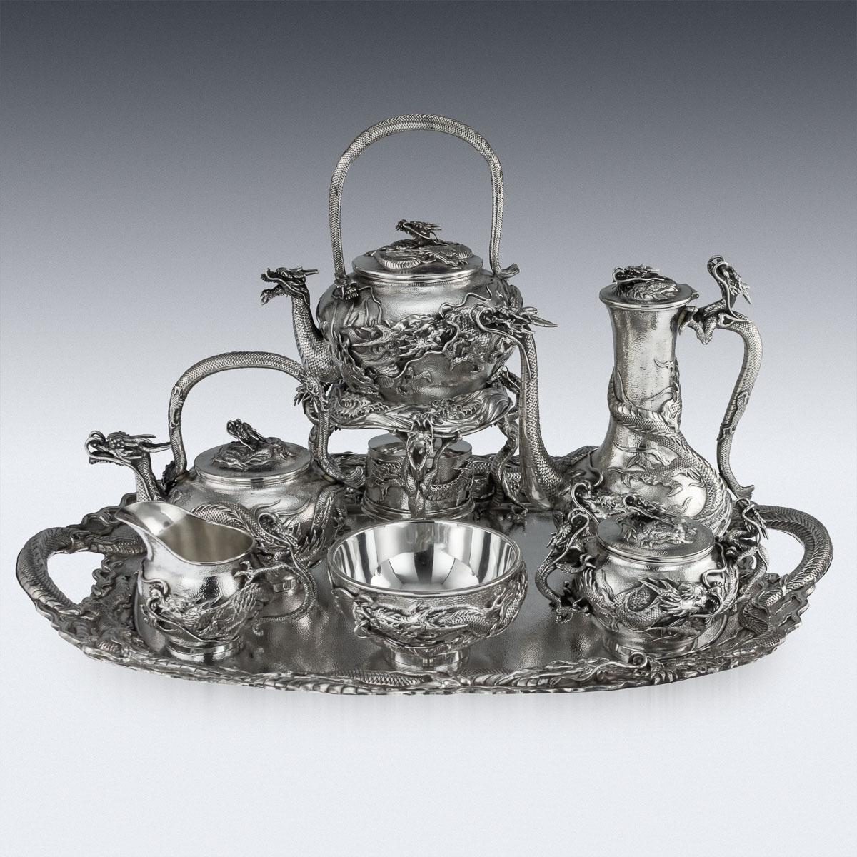 Sterling Silver 20th Century Japanese Silver Tea Service on Tray, Sanju Saku, circa 1900