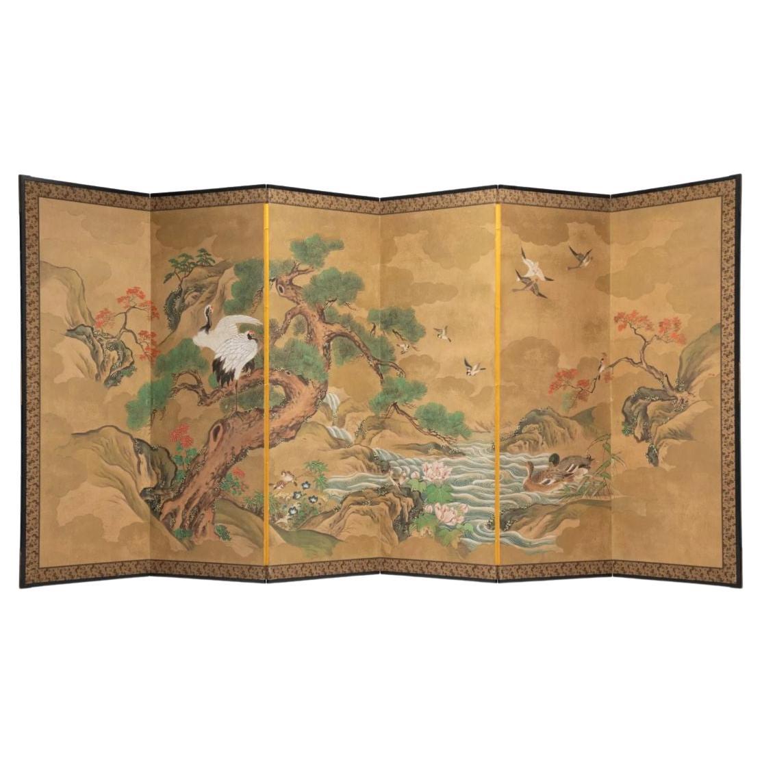 20th Century Japanese Six Panel River Screen