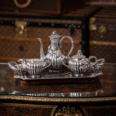 20th Century Japanese Solid Silver Coffee Set On Tray, Arthur & Bond, c.1900