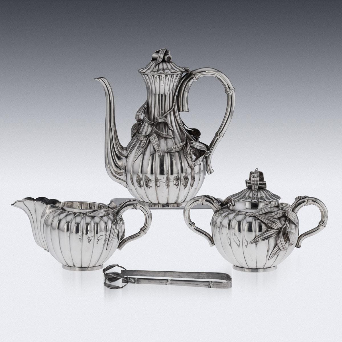20th Century Japanese Solid Silver Coffee Set On Tray, Arthur & Bond, c.1900 For Sale 1