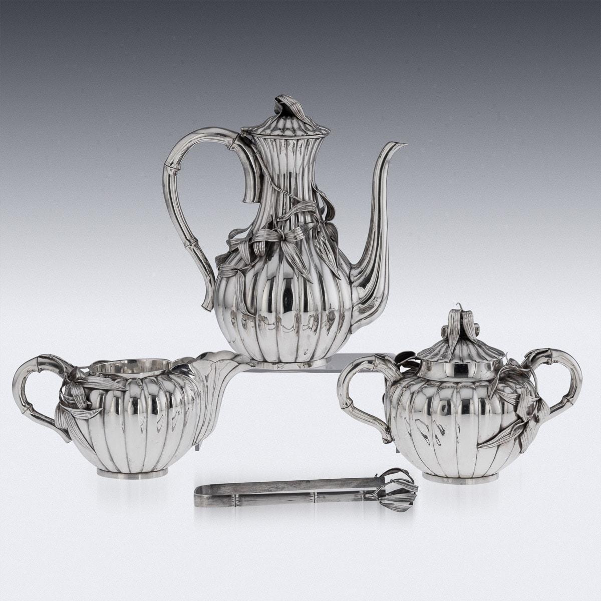 20th Century Japanese Solid Silver Coffee Set On Tray, Arthur & Bond, c.1900 For Sale 3