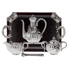 20th Century Japanese Solid Silver Coffee Set On Tray, Arthur & Bond, c.1900