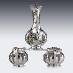 20th Century Japanese Solid Silver & Enamel Coffee Set, Yoshimori, c.1900