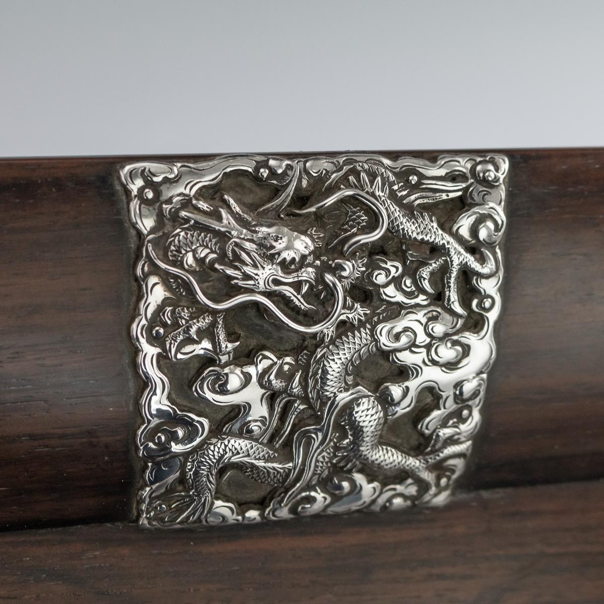 20th Century Japanese Solid Silver on Wood Serving Tray, circa 1900 For Sale 2