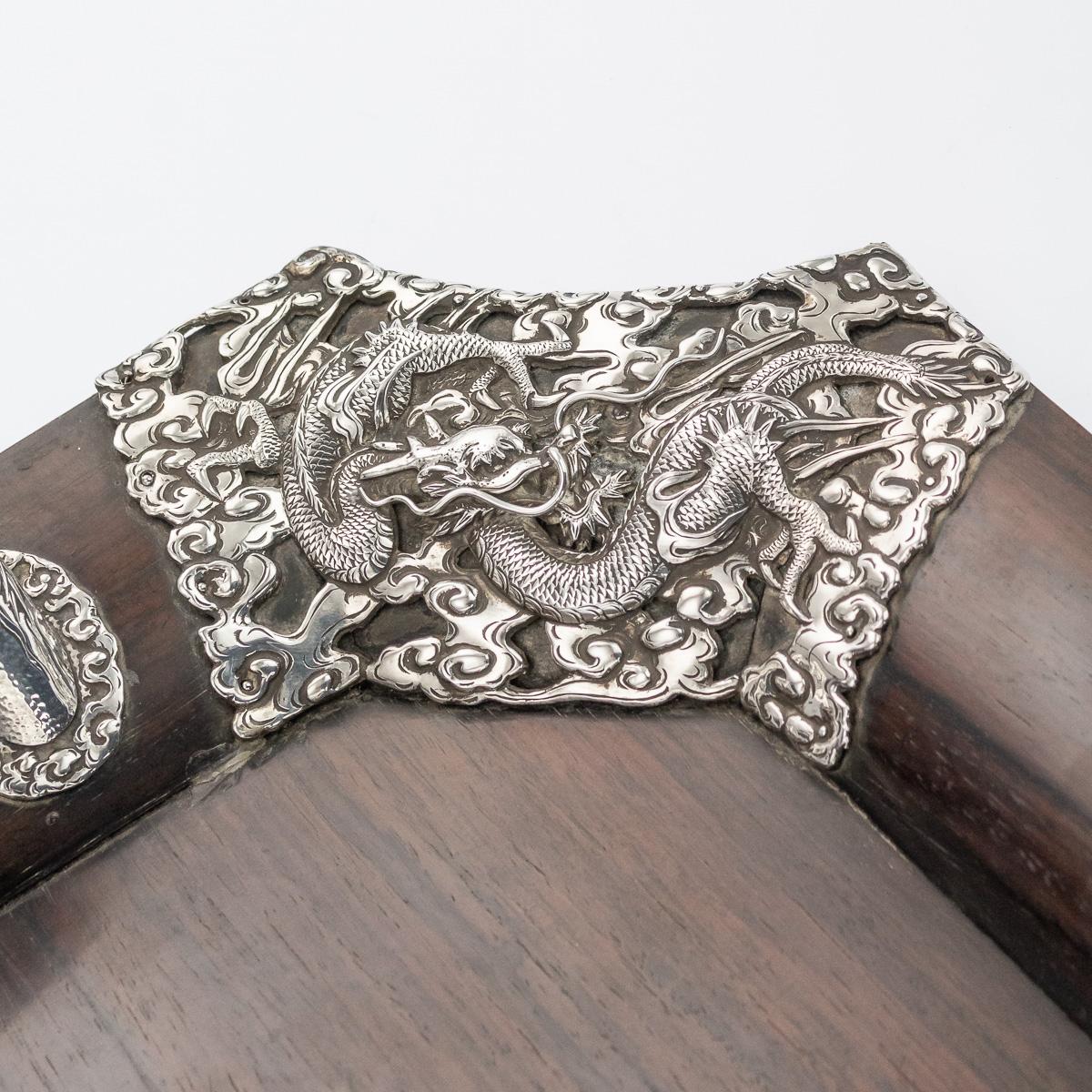 20th Century Japanese Solid Silver on Wood Serving Tray, circa 1900 For Sale 4