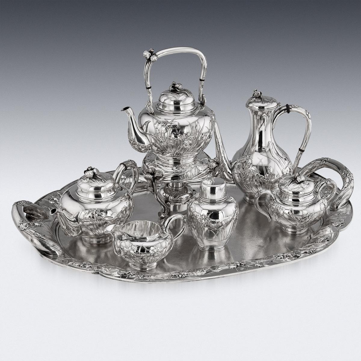 20th Century Japanese Solid Silver Tea & Coffee Service On Tray, c.1900 For Sale 1