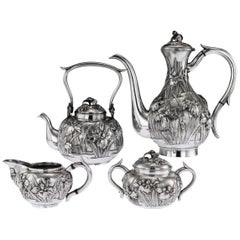 Vintage 20th Century Japanese Solid Silver Tea & Coffee Set, Kurokawa, circa 1900