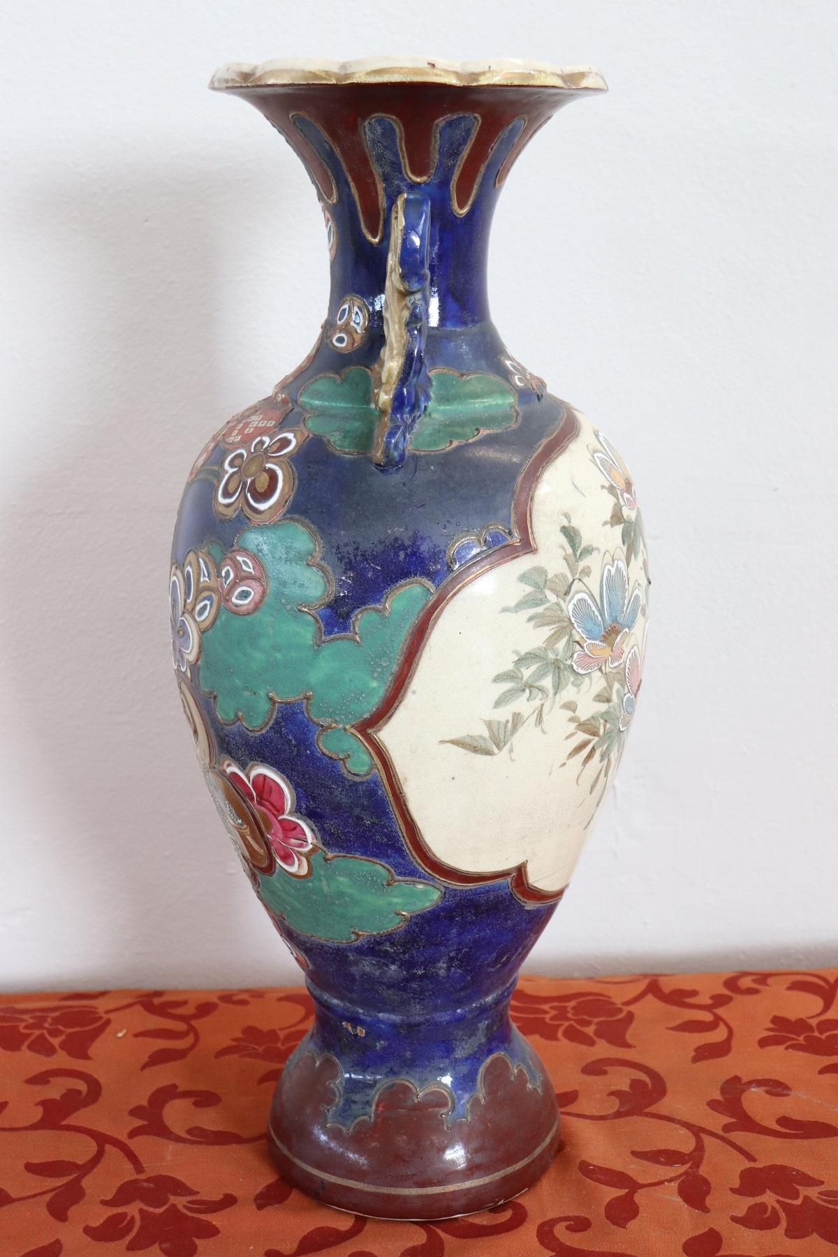 Japanische künstlerische Satsuma-Vase aus verzierter Keramik, Vintage, 20. Jahrhundert (Mitte des 20. Jahrhunderts) im Angebot