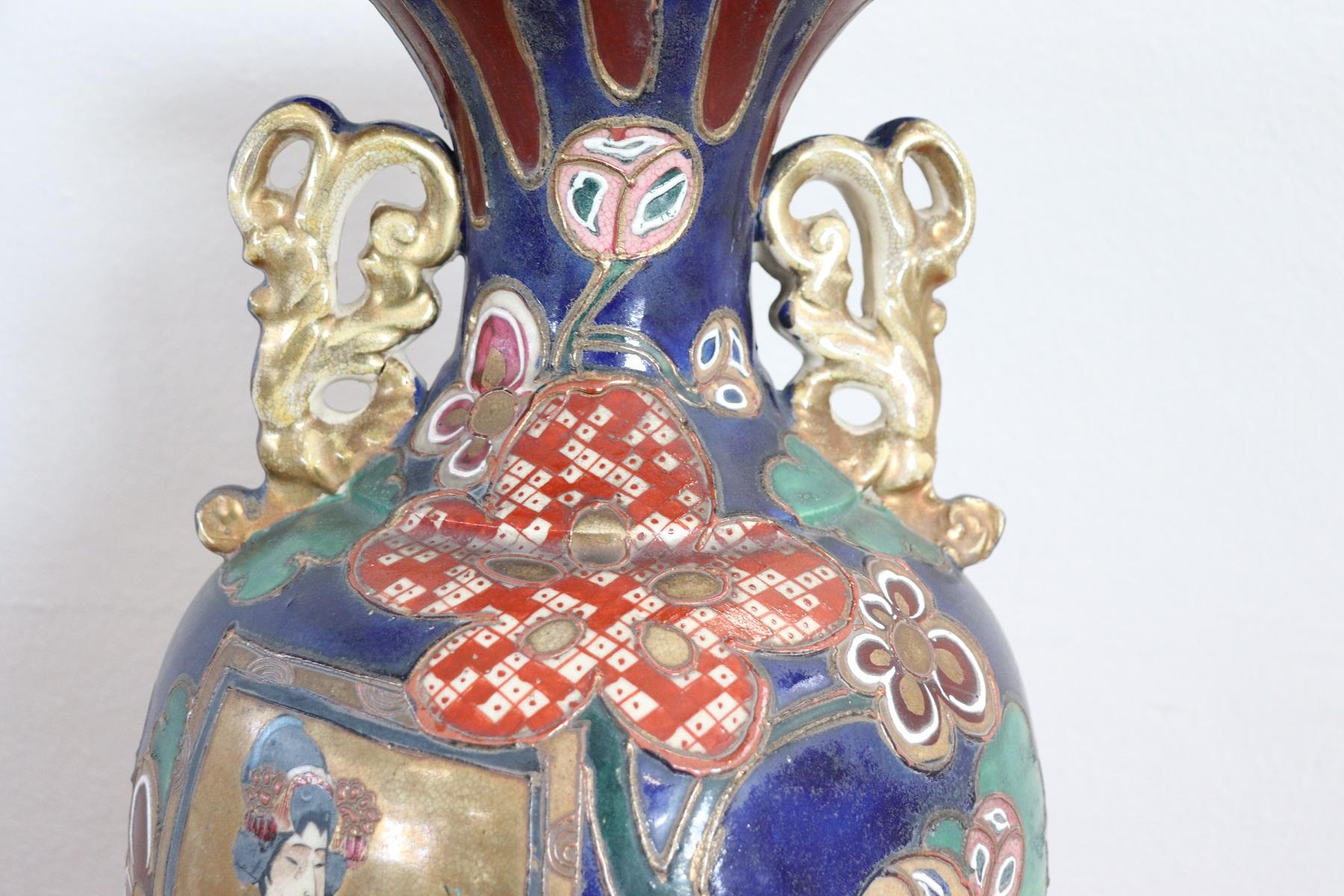 Japanische künstlerische Satsuma-Vase aus verzierter Keramik, Vintage, 20. Jahrhundert 3