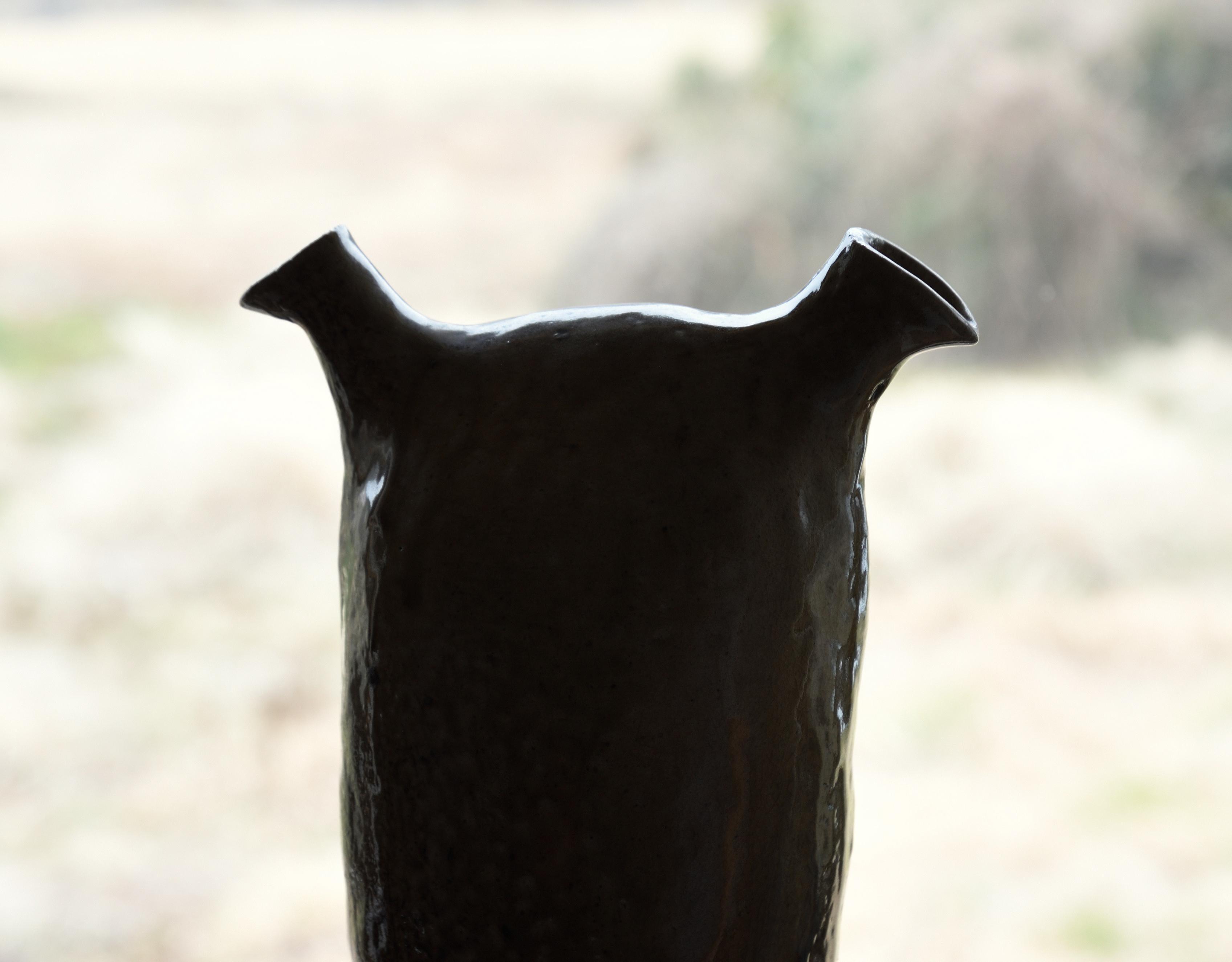 20th century Japanese vintage modern pottery vase with two spouts For Sale 3