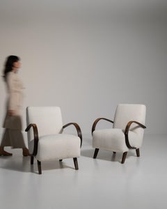 20th Century Jindřich Halabala Cream Wood Pair of Armchairs