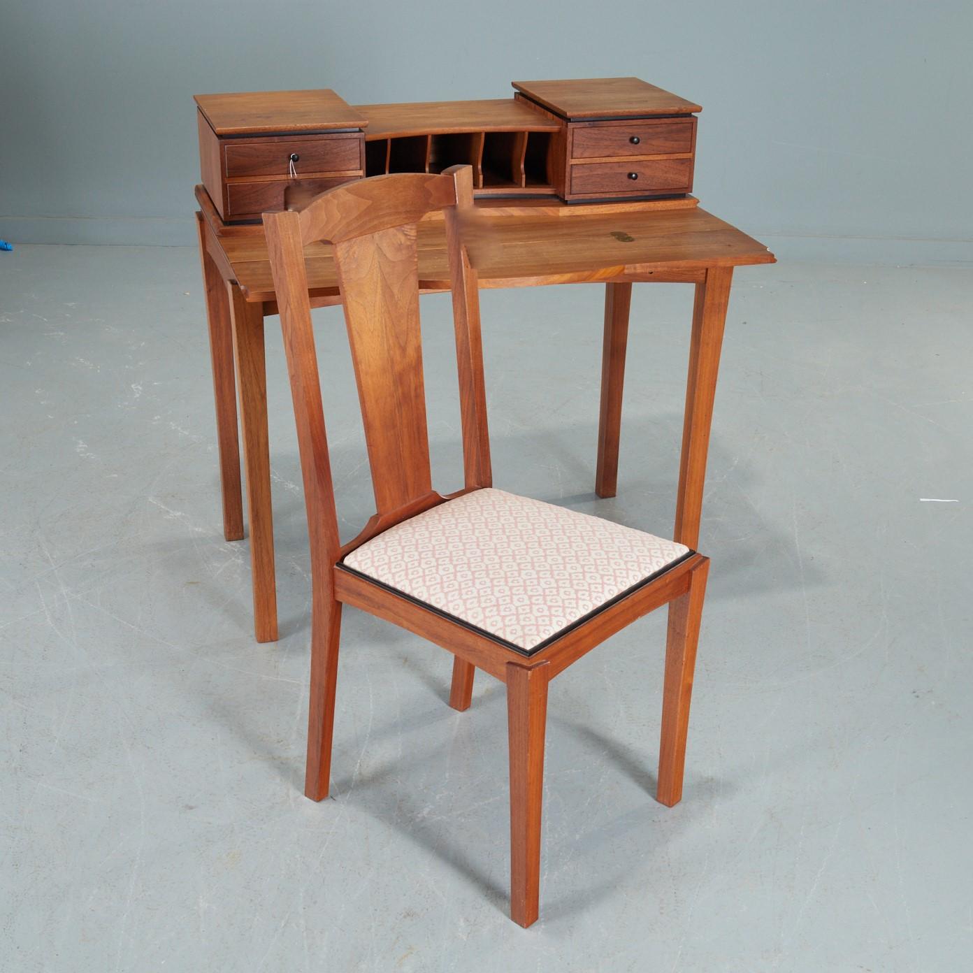 American Craftsman 20th Century John Sherrif American Studio Mixed Wood Writing Desk and Chair