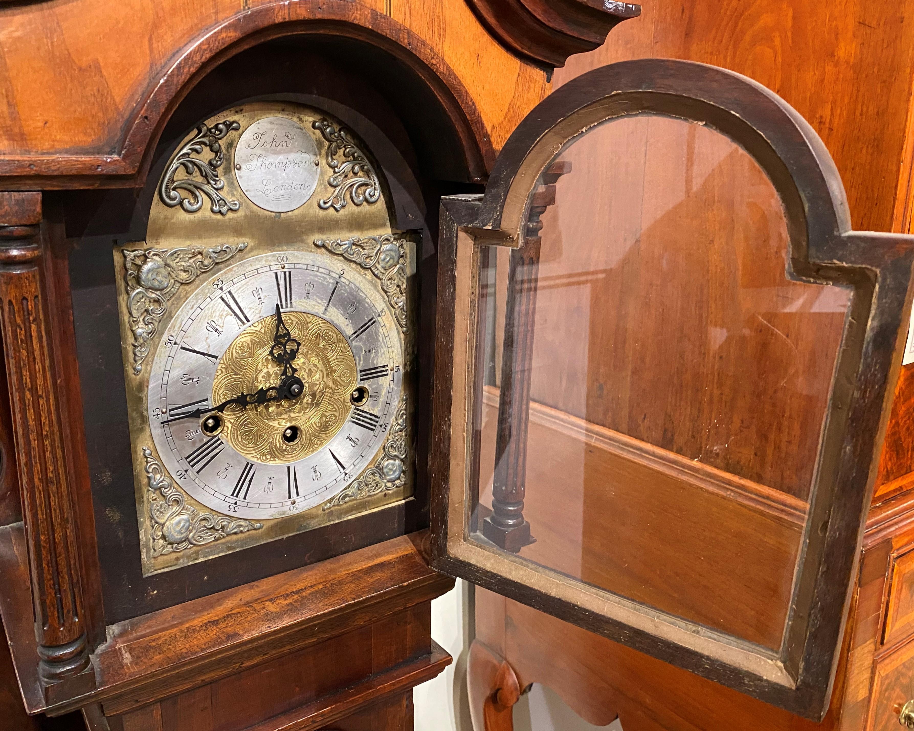 20th Century John Thompson, London, Walnut & Mahogany Grandmother Tall Clock For Sale 6