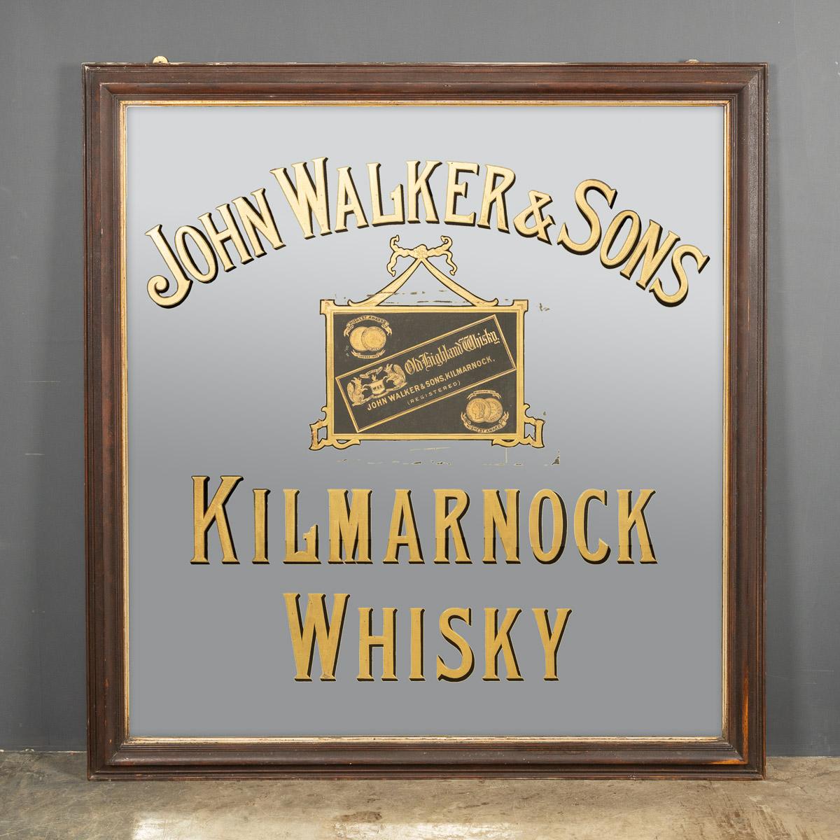 Antique 20th century rare advertising mirror for John Walker & Sons of Kilmarnock, Old Highland Whiskey. Before the rebranding of 1909 when John Walker & Sons company began to use the striding man and coloured labels for each whisky, Old Highland