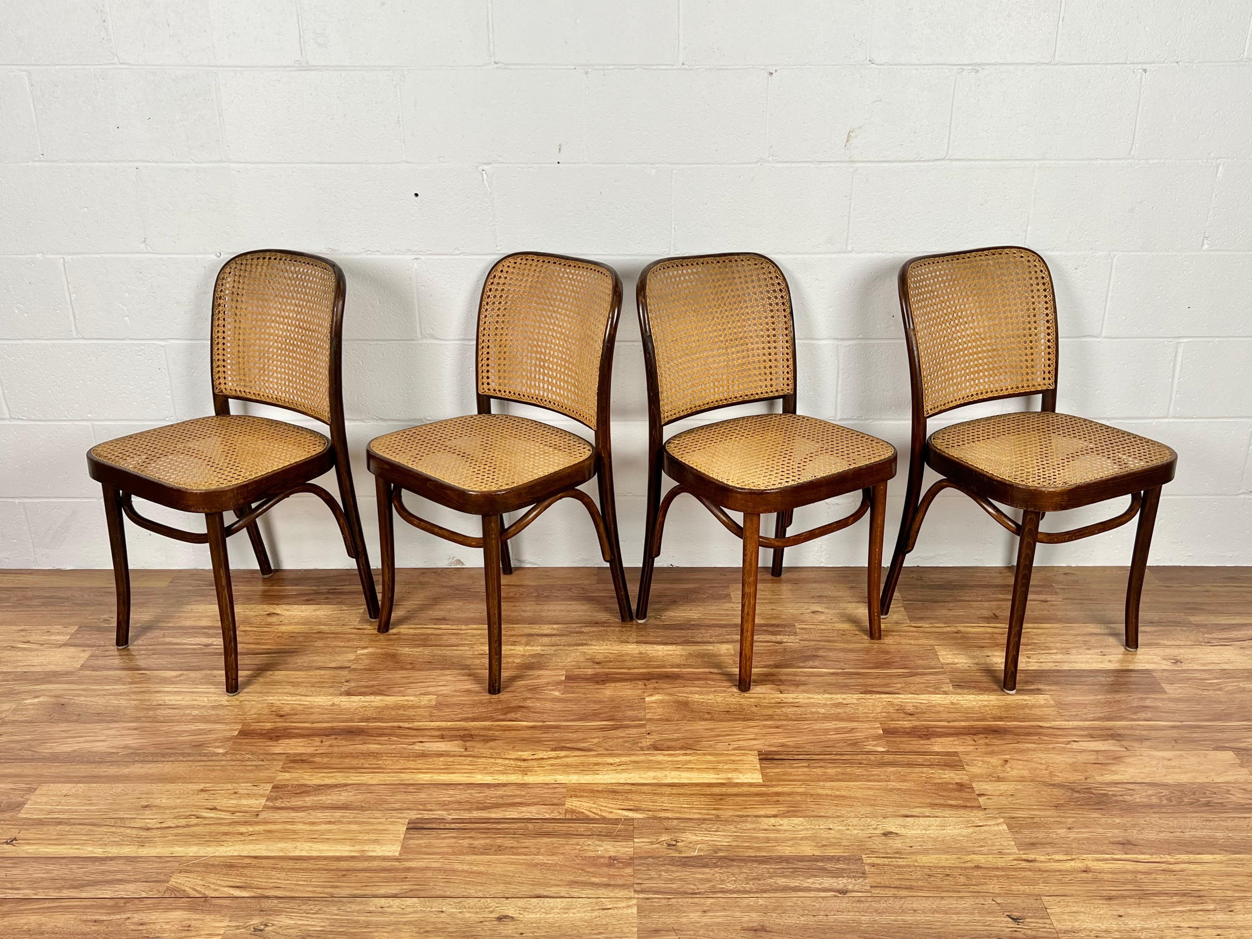 Polish 20th century Josef Hoffmann bentwood hand caned FMG Prague chairs made in Poland